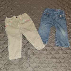 Kids Embroidered Beige and Blue Jeans